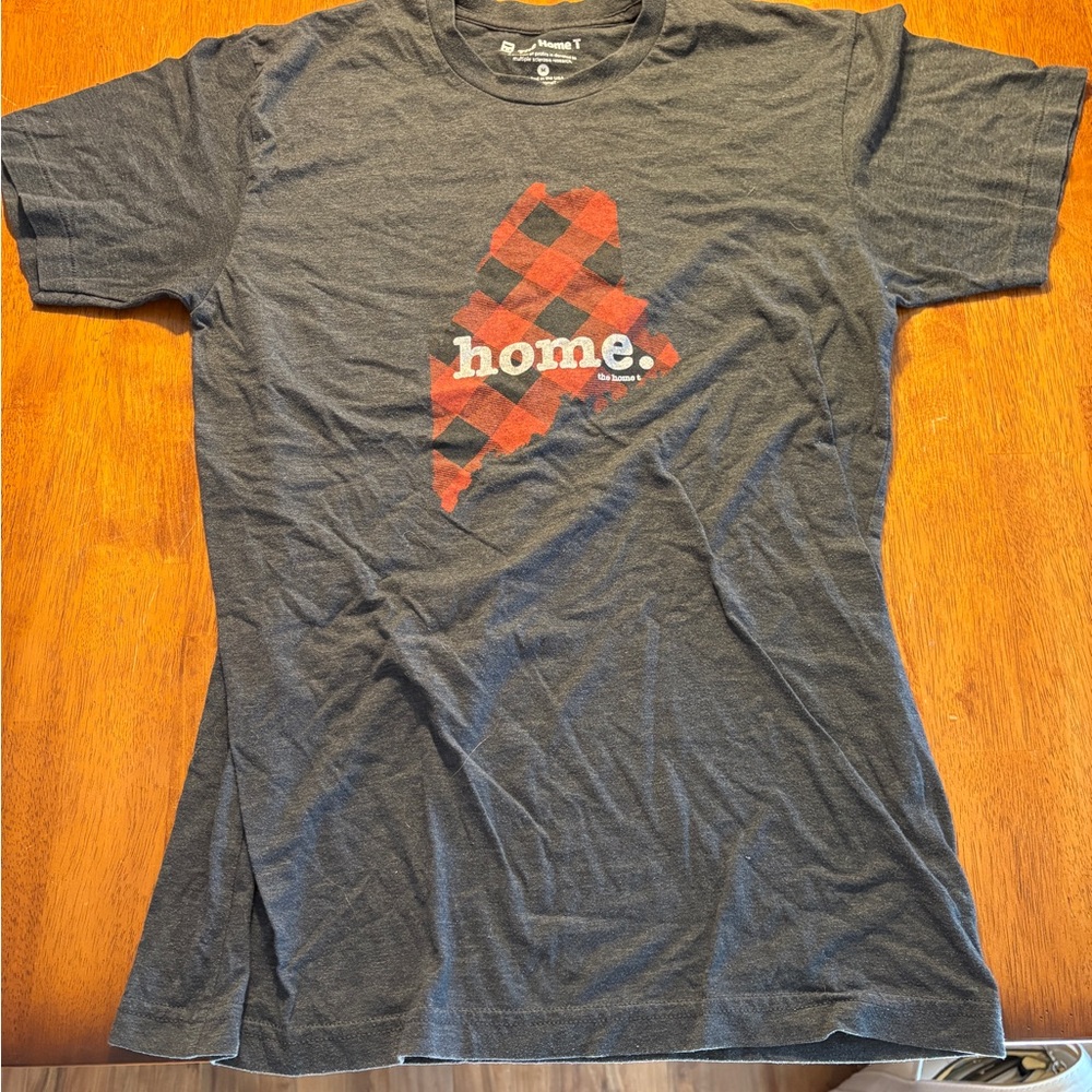 Gray T-Shirt with Red Plaid Graphic